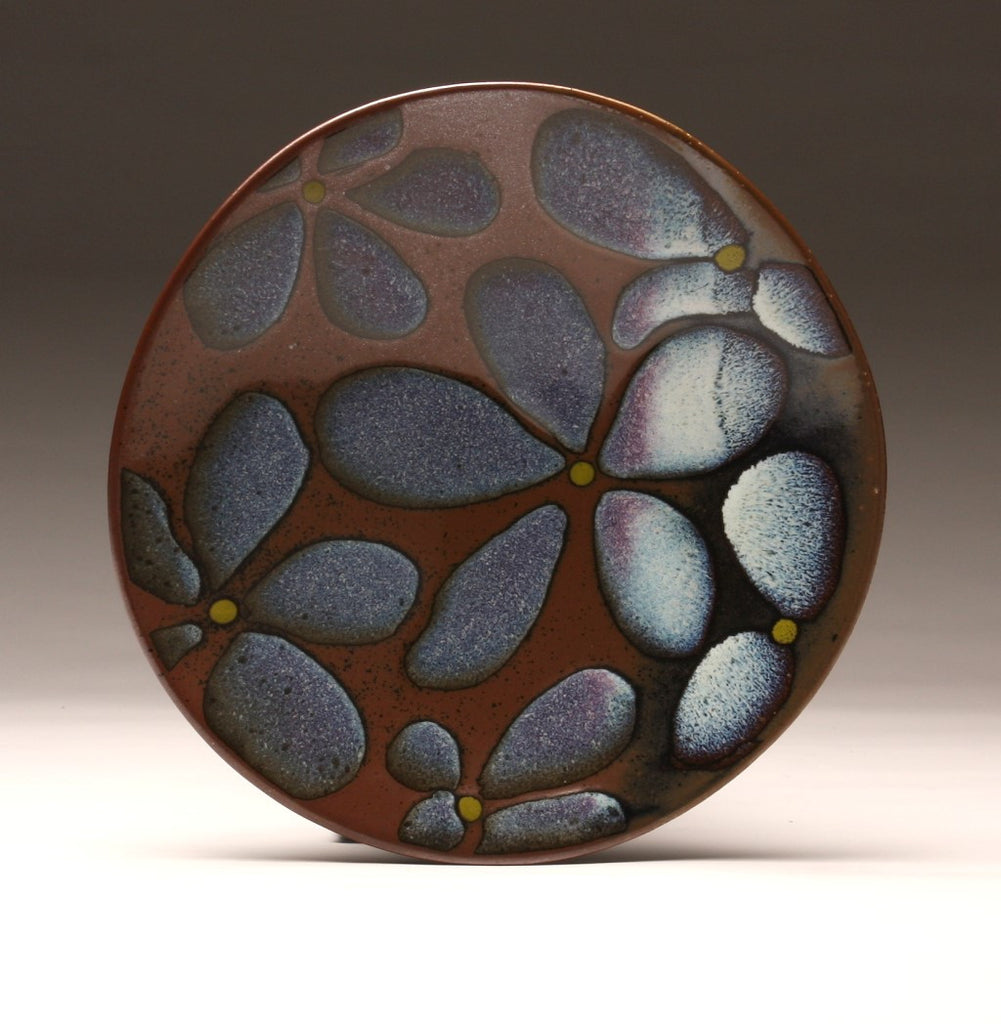 DH015 11" Tenmoku and Copper Red Flower Platter
