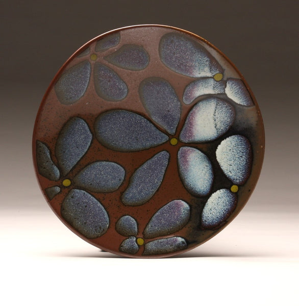 DH015 11" Tenmoku and Copper Red Flower Platter