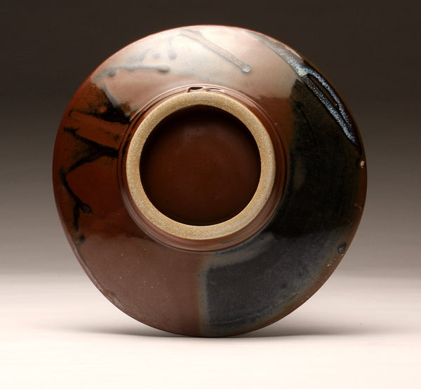 DH015 11" Tenmoku and Copper Red Flower Platter