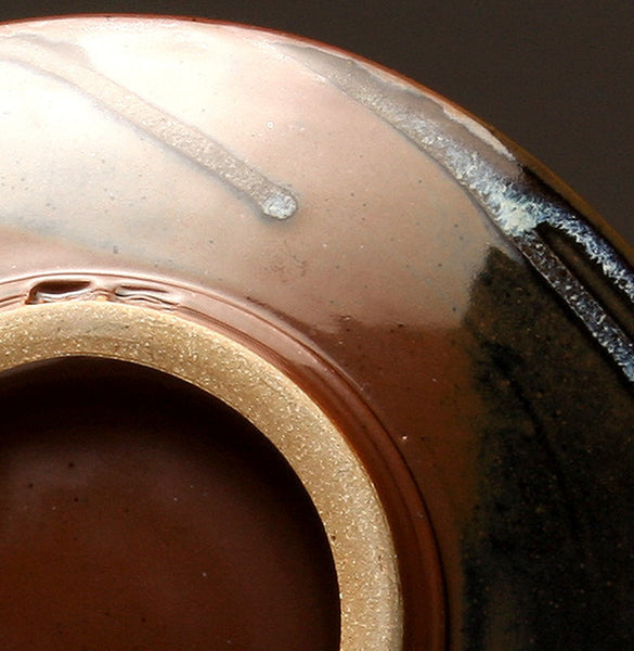 DH015 11" Tenmoku and Copper Red Flower Platter