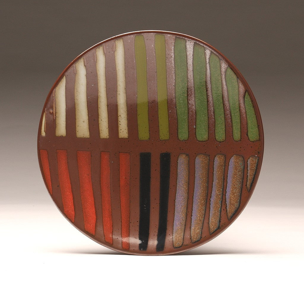 DH017 11" Platter, Striped With Seven Glazes