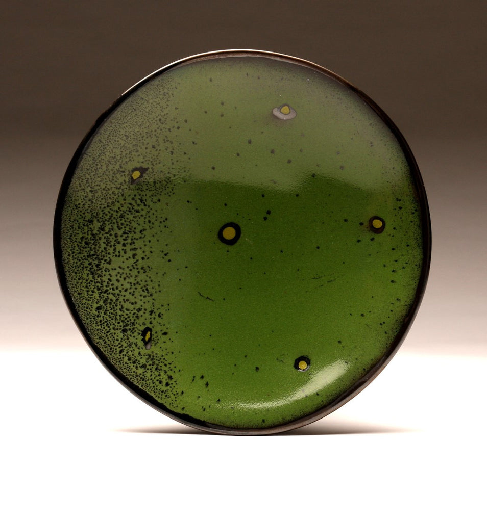 DH018 11" Green Platter with Black and Chartreuse Spots