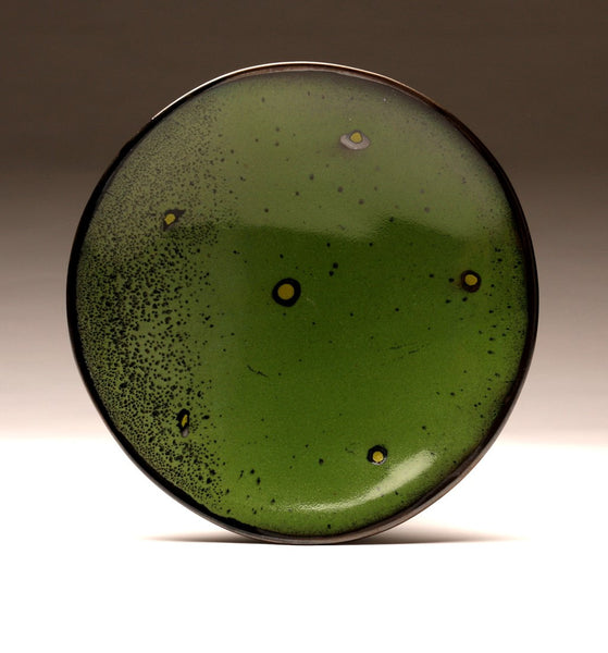 DH018 11" Green Platter with Black and Chartreuse Spots