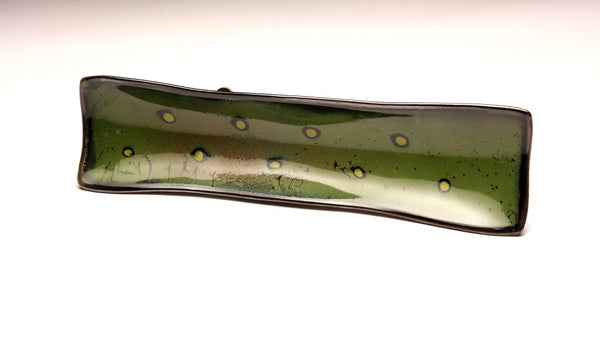 DH068 Relish Tray Green and Black with Chartreuse Spots