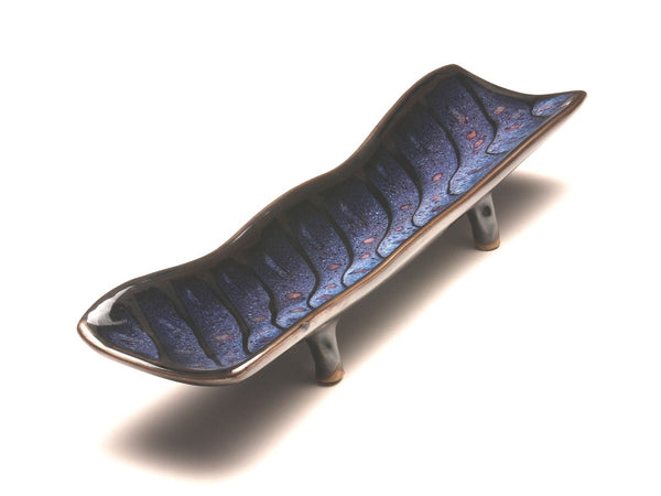DH070 Relish Tray Copper Red over Black Waves