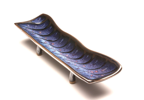 DH070 Relish Tray Copper Red over Black Waves