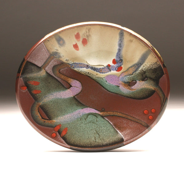 DH074 Medium Trailed Oval Platter with White, Red, Purple Trailing