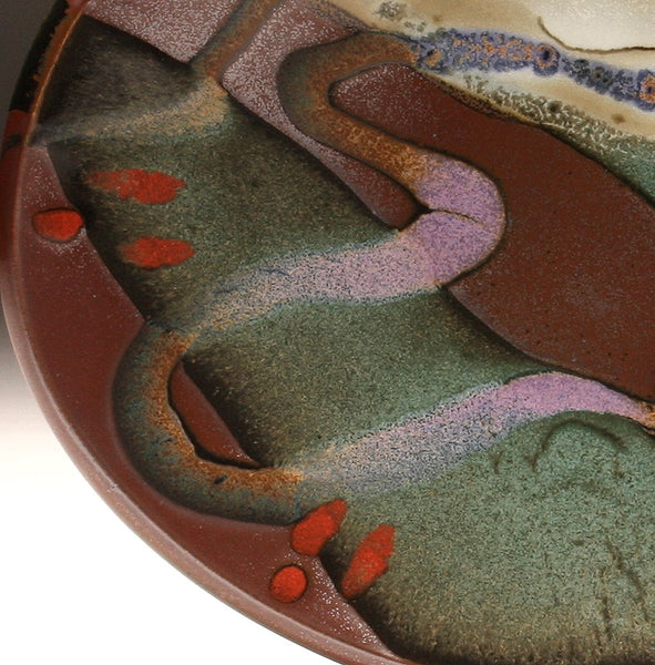 DH074 Medium Trailed Oval Platter with White, Red, Purple Trailing