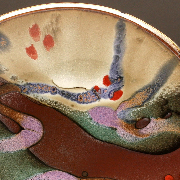 DH074 Medium Trailed Oval Platter with White, Red, Purple Trailing
