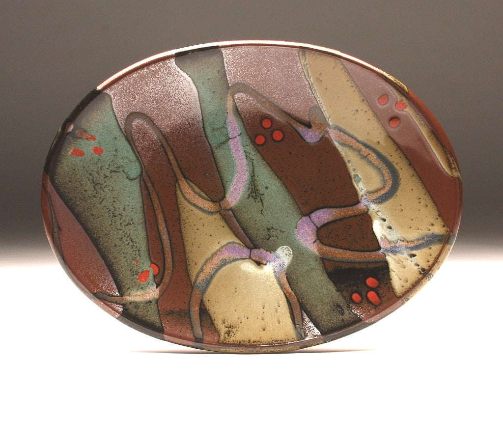 DH077 Large Trailed Oval Platter with Teal, Purple, and White