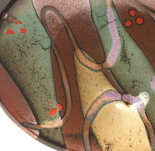 DH077 Large Trailed Oval Platter with Teal, Purple, and White