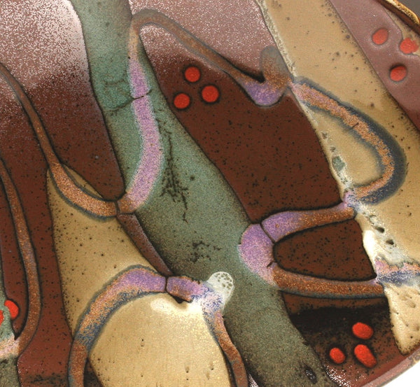 DH077 Large Trailed Oval Platter with Teal, Purple, and White