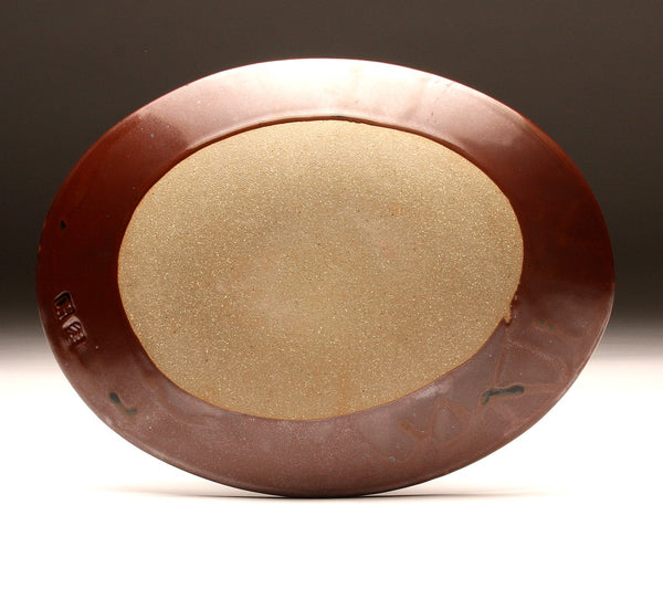 DH077 Large Trailed Oval Platter with Teal, Purple, and White
