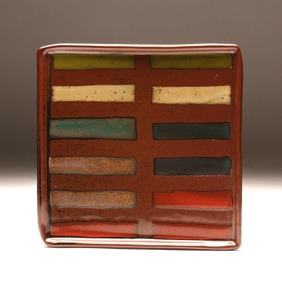 DH078 Large Square Plate with Stripes and 8 glazes!