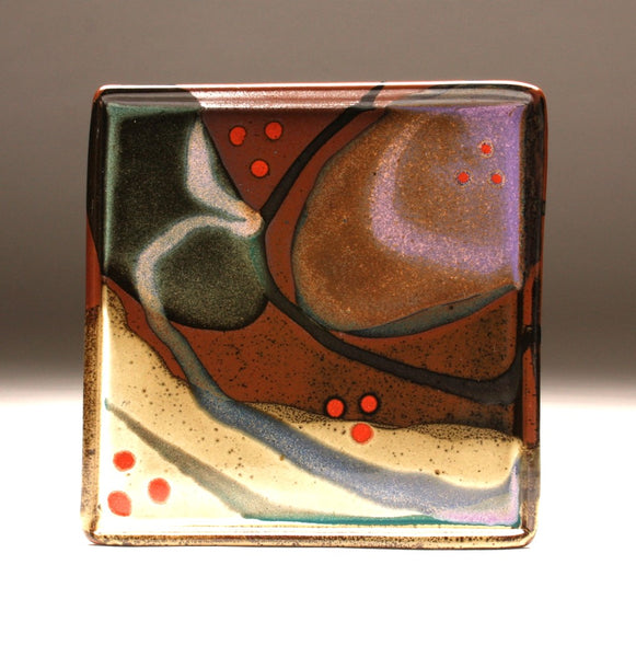DH079 Large Square Plate with Trailed Glazes