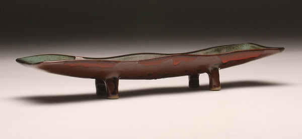 DH081 Relish Tray with Green and Deep Red Glazed Pattern