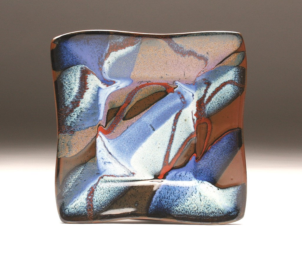DH085 Square Plate in Blue, White, Purple, and Tenmoku 9"x9"