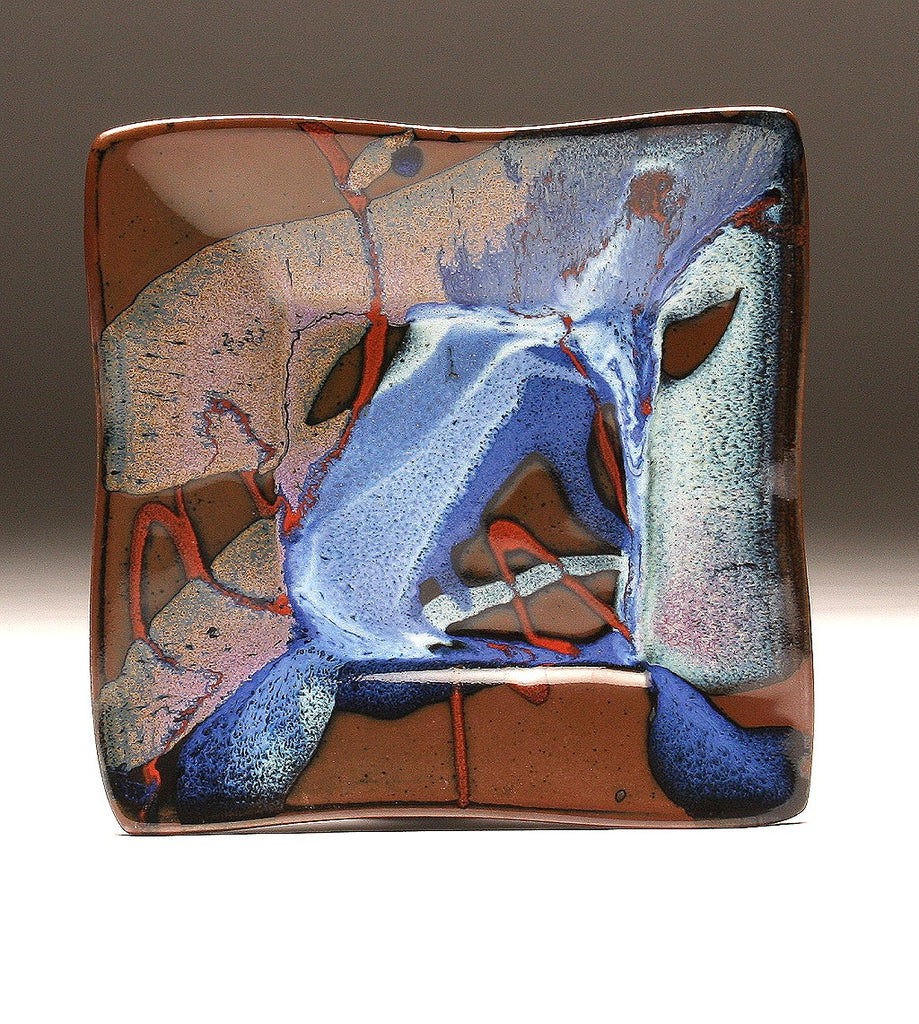 DH086 Square Plate in Blue, White, Purple, and Tenmoku 9"x9"