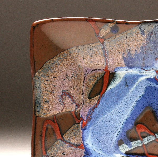 DH086 Square Plate in Blue, White, Purple, and Tenmoku 9"x9"