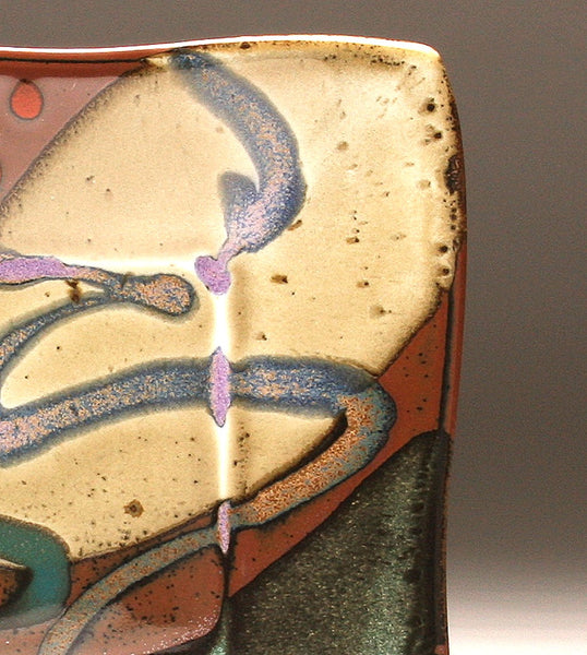 DH087 Square Plate in Green, White, Purple, and Tenmoku 9"x9"