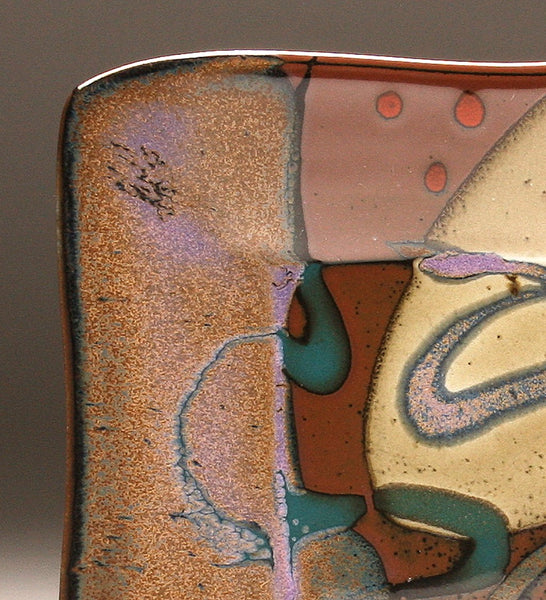 DH087 Square Plate in Green, White, Purple, and Tenmoku 9"x9"