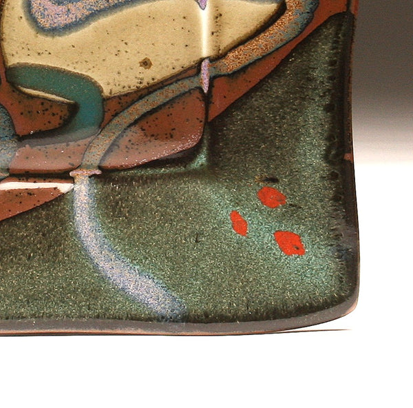 DH087 Square Plate in Green, White, Purple, and Tenmoku 9"x9"
