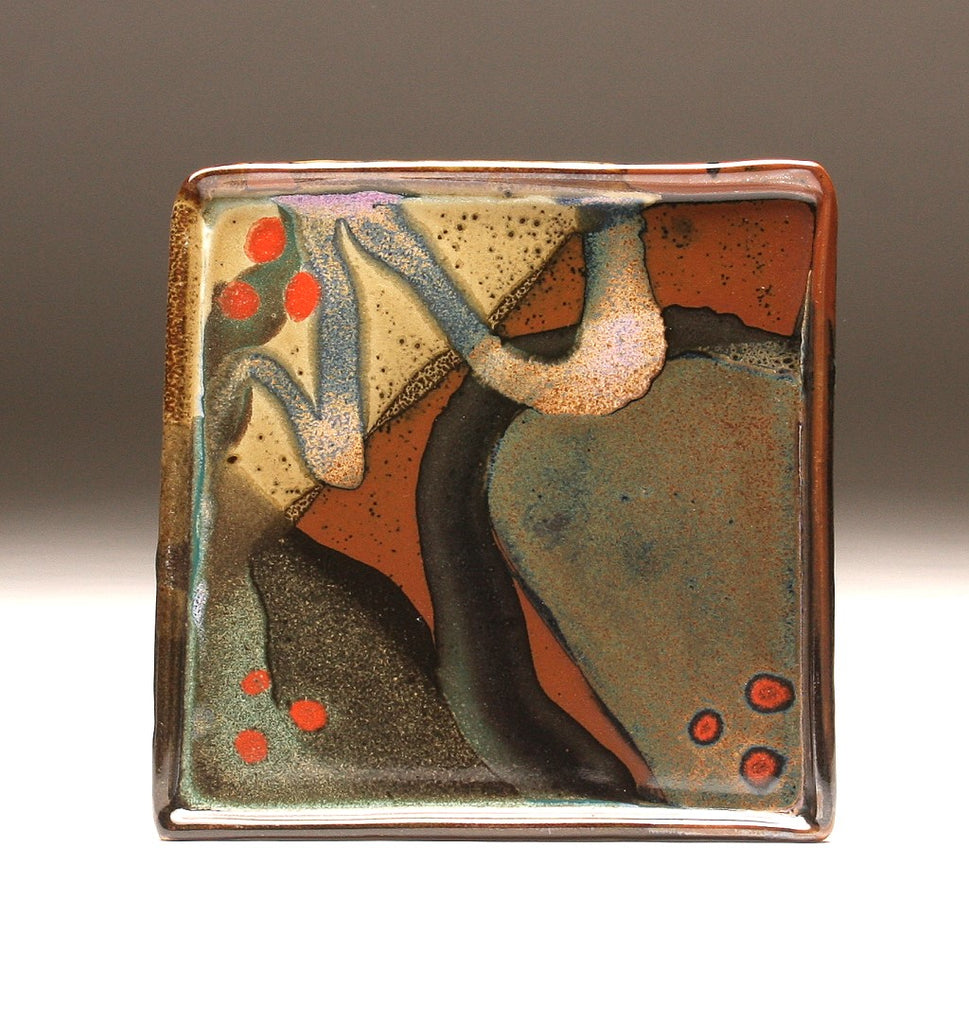 DH092 Square Plate with Trailed Glazes
