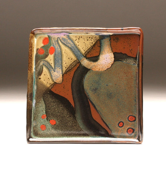DH092 Square Plate with Trailed Glazes