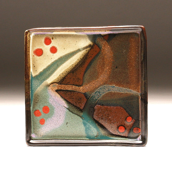 DH093 Square Plate with Trailed Glazes