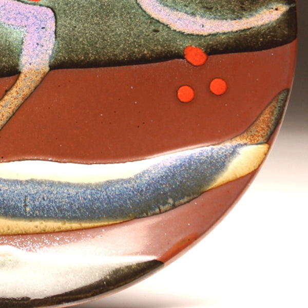 DH205 11" Landscape Platter in Teal, Red, Purple, Cream Over Tenmoku