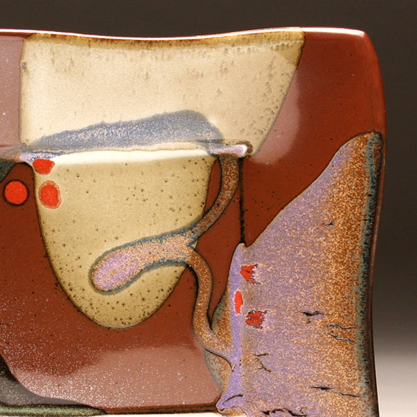 DH209 Square Plate in Teal, White, Purple, Red  Dots and Tenmoku 9"x9"