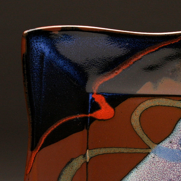 DH212 Square Plate in Blue, Red and Tenmoku 10"x10"