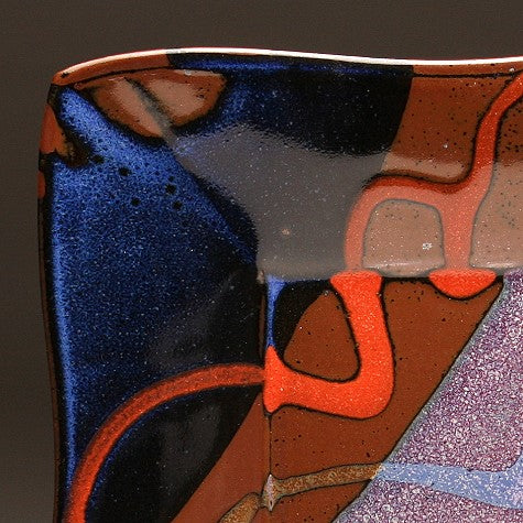 DH214 Square Plate in Blue, Red and Tenmoku 10"x10"