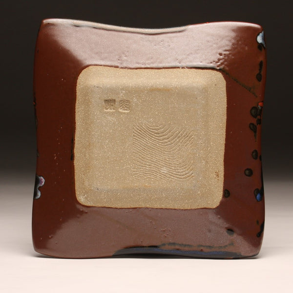 DH214 Square Plate in Blue, Red and Tenmoku 10"x10"