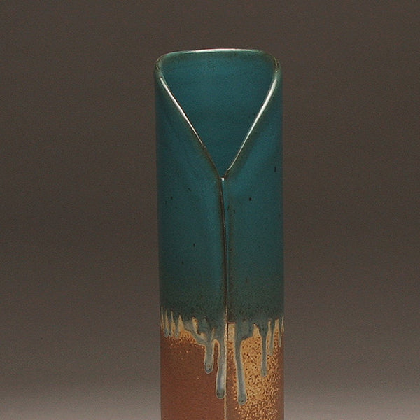 DH221 Tall Cylinder Vase Blue Green and Ash Glaze