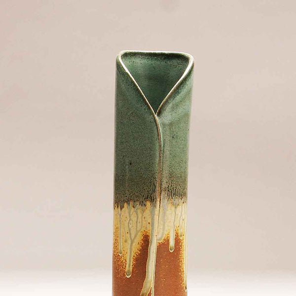 DH296  Soft Teal Green and Natural Cylinder Vase