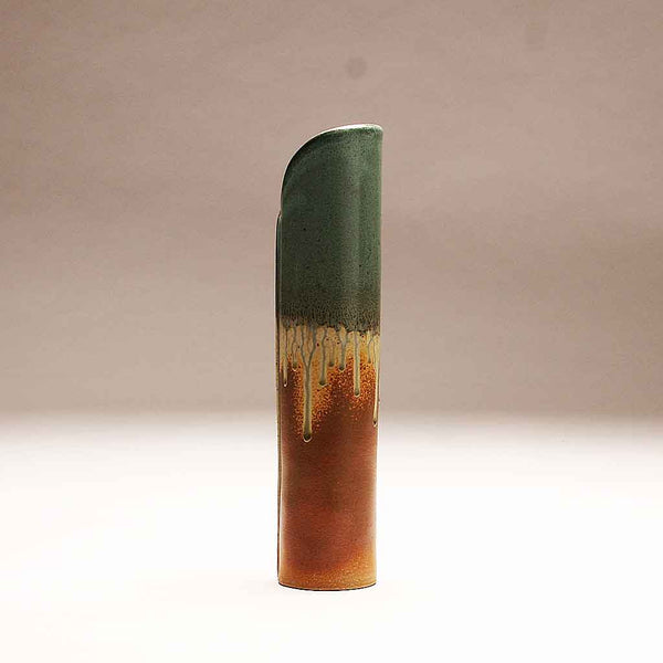 DH296  Soft Teal Green and Natural Cylinder Vase
