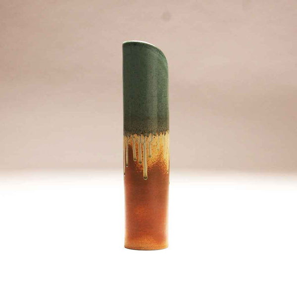 DH296  Soft Teal Green and Natural Cylinder Vase