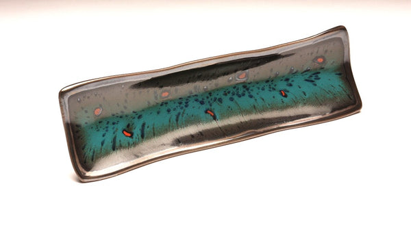 DH067 Relish Tray Teal and Black with Red Spots