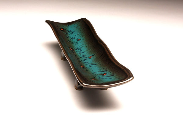 DH067 Relish Tray Teal and Black with Red Spots