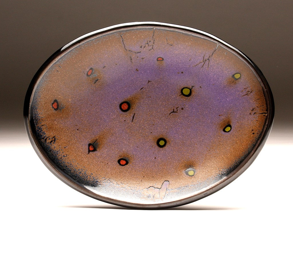 DH073 Medium Spotted Oval Platter Purple, Black, Chartreuse and Red Spots