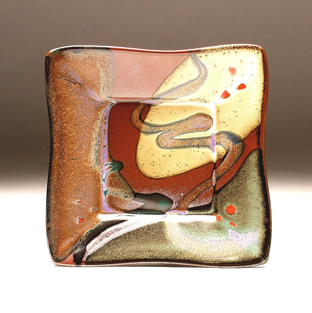 DH088 Square Plate in Green, White, Purple, and Tenmoku 9"x9"