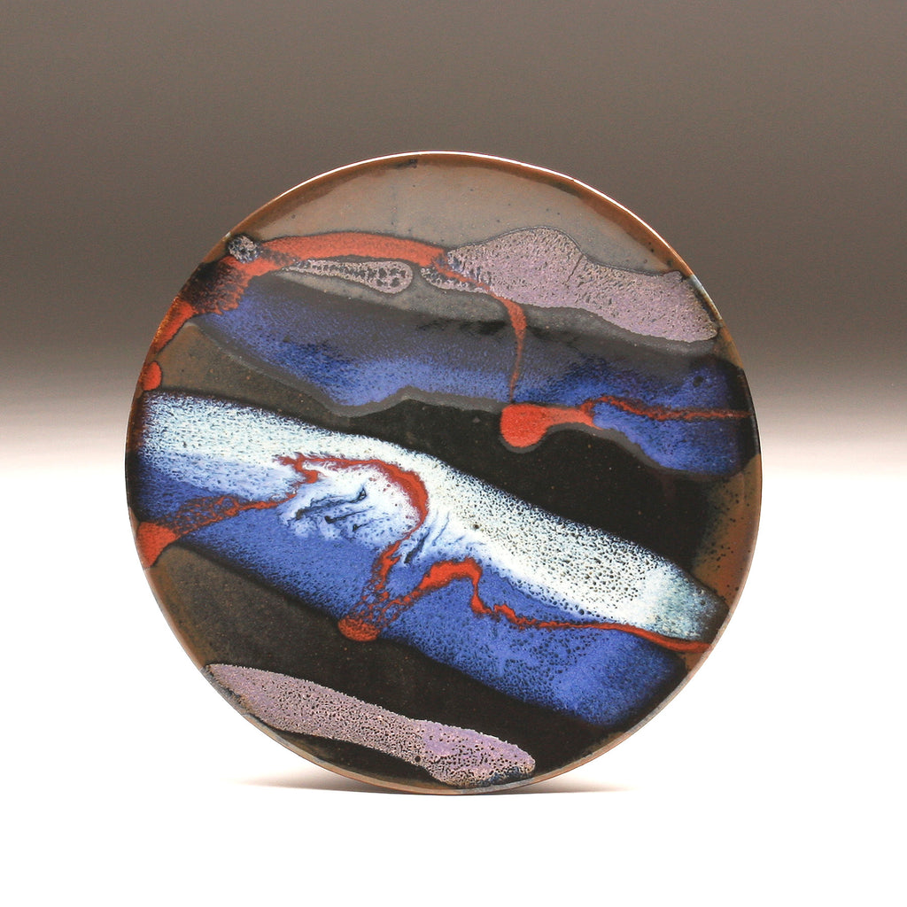 DH263 8"  Platter in Red, Purple, and Blue over Tenmoku
