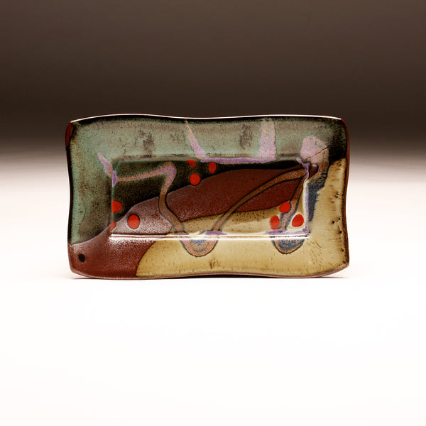 DH239 Rectangular Plate in White, Red, Purple, Teal and Tenmoku