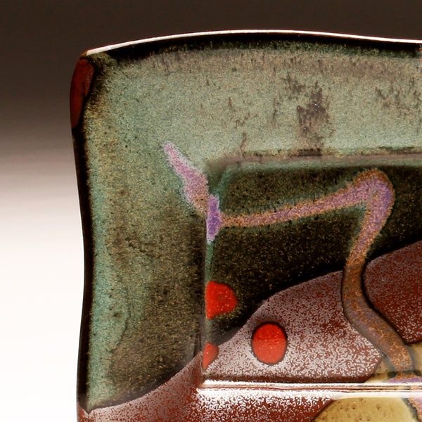 DH239 Rectangular Plate in White, Red, Purple, Teal and Tenmoku