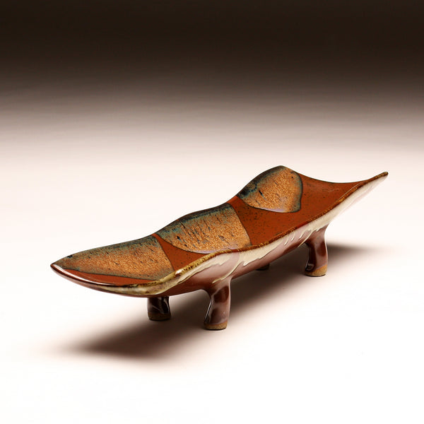 DH282 Relish Tray with Purple and White Glaze over Tenmoku Pattern