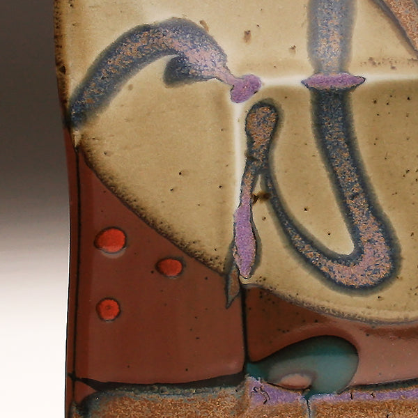 DH244 Square Plate in Purple, White, Teal over Tenmoku with red dots 9"x9"