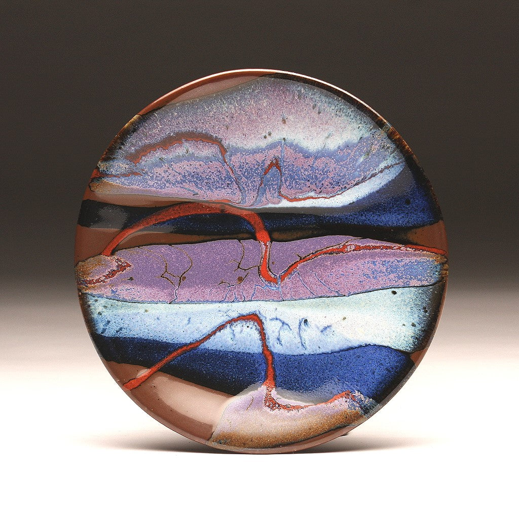 DH201 8" Landscape Platter in Blue, Red, Purple, and Tenmoku