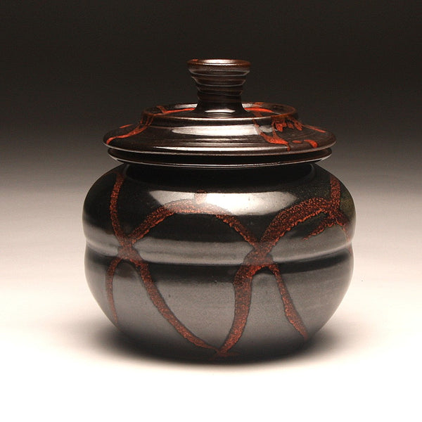GH207 Covered Jar, Black, Red, and Gold