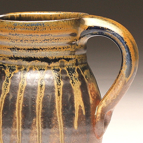GH209 quart pitcher woodfired black, orange, and gold